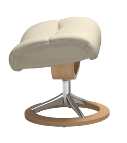 The Stressless Sunrise Ottoman with a Polished finish Signature Round Base.  The Stressless Sunrise Ottoman with a Polished finish Signature Round Base.