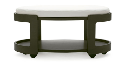 Snow Batick Oval Ottoman shown with Wenge Stained Wood. Snow Batick Oval Ottoman shown with Wenge Stained Wood.