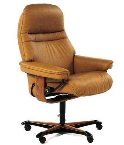Sunrise Medium Office Chair- Taupe Paloma with Teak Stained Wood.