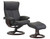 Fjords Senator Recliner and Footstool shown in Black Soft Line Leather with Espresso Wood.