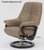Himolla Europe reclining chair with footstool tucked away. Shown in Rustic Cappuccino leather. Himolla Europe reclining chair with footstool tucked away. Shown in Rustic Cappuccino leather.