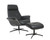 The Fjords Falcon recliner and ottoman in Soft Line Black leather with Black Oak wood on a black base.  The Fjords Falcon recliner and ottoman in Soft Line Black leather with Black Oak wood on a black base.