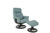 The Fjords Anne R Base Small Recliner and Ottoman in Softline Ice leather with a Charcoal wood stained base. 