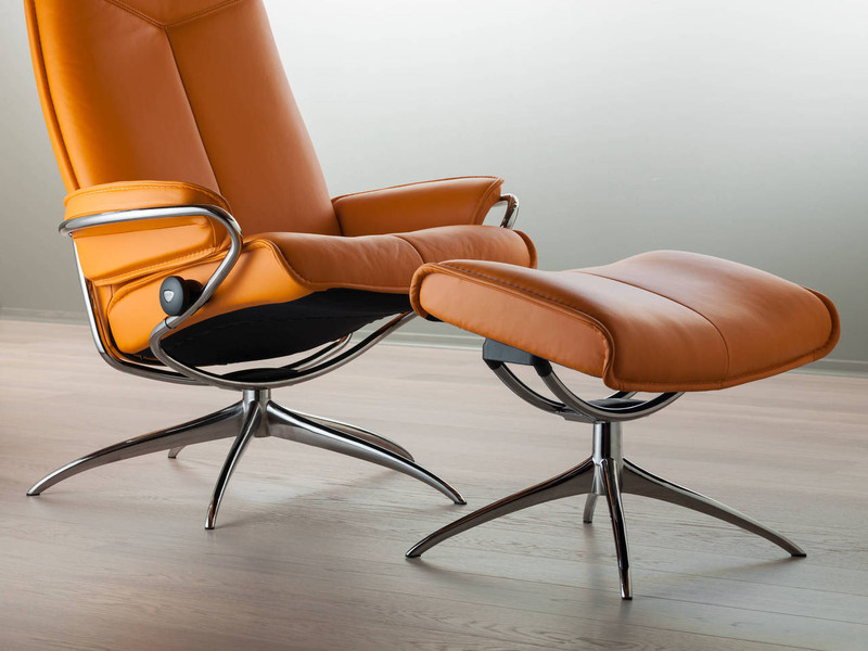 Stressless City High-Back Recliner with Standard Base & Ottoman