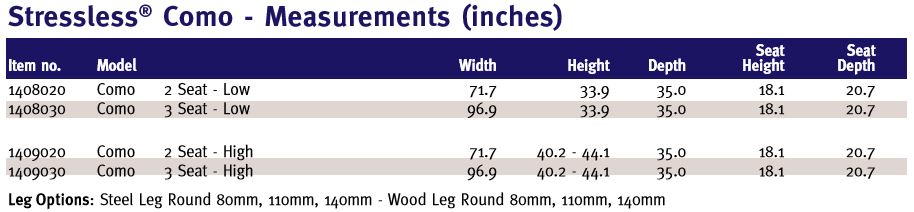 Stressless Como Sofa Dimensions and Measurements