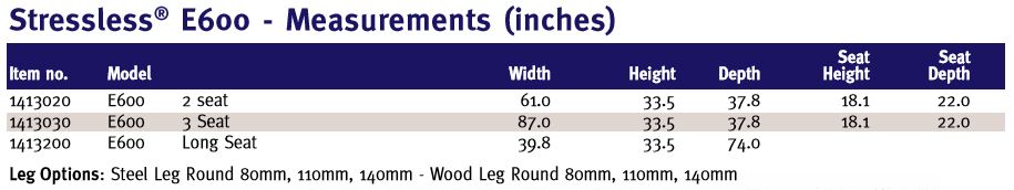 Stressless E600 Dimensions and Measurements