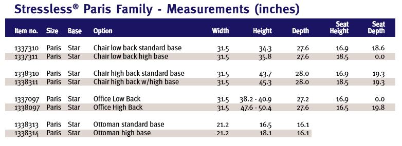 Stressless Paris Recliner Dimensions and Measurements.