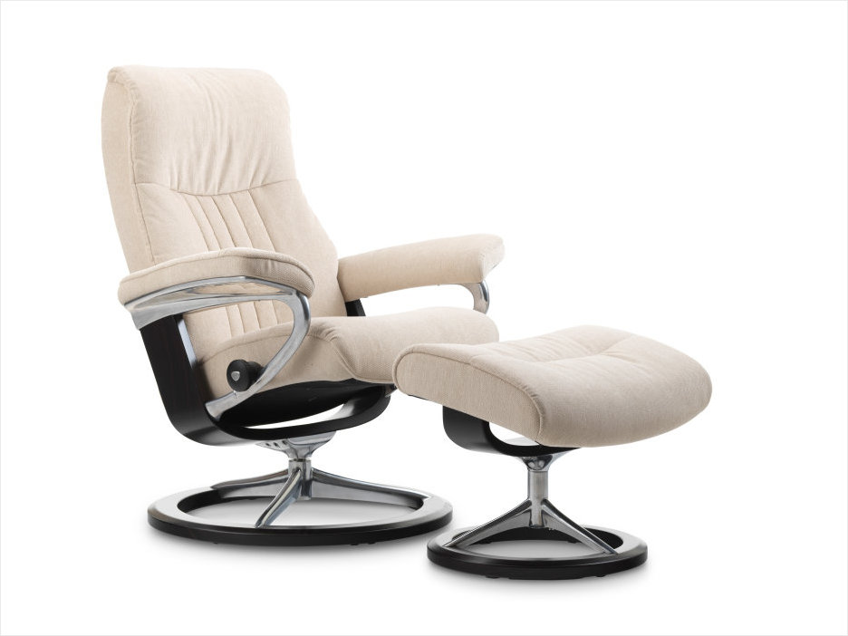 Light Beige Calido Fabric Stressless Signature Crown Recliner at Unwind.com