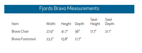 Fjords Bravo chair and ottoman dimensions. 