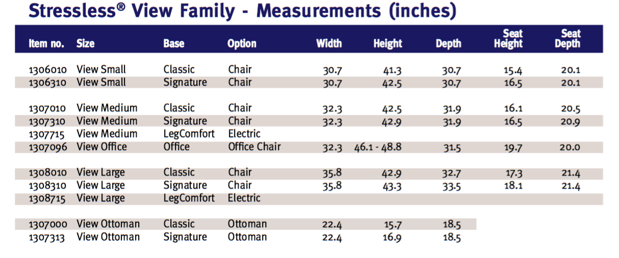 Stressless View Recliner and Ottoman Dimensions image