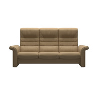 The Stressless Sapphire High-Back sofa in Sand Paloma leather. 