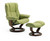 Green Paloma in Walnut Stain shown on Stressless Recliner and Ottoman