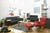 Chili Red Paloma Dream shown with Black Paloma Low-Back sofa and High-Back Loveseat.