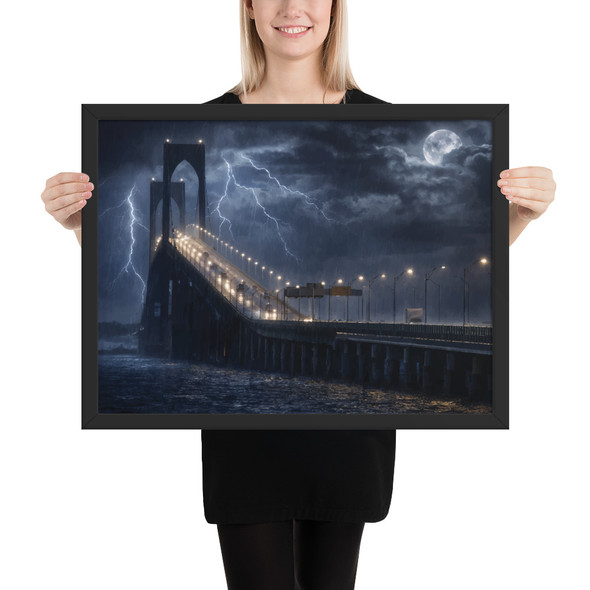 Newport Bridge Storm Framed poster