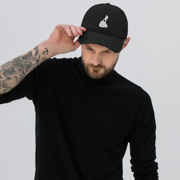 Block Island White Logo Distressed Dad Hat