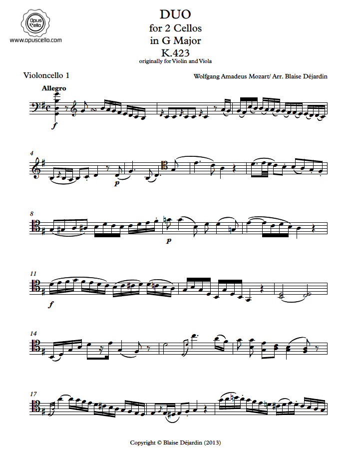 Wolfgang Amadeus MOZART, 2 Duos for 2 Cellos