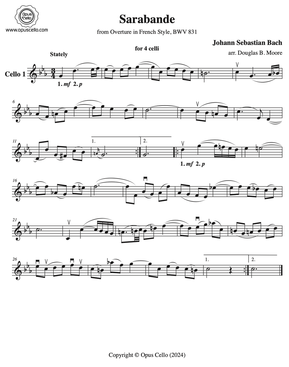 Johann Sebastian BACH, Sarabande for 4 Cellos - OpusCello