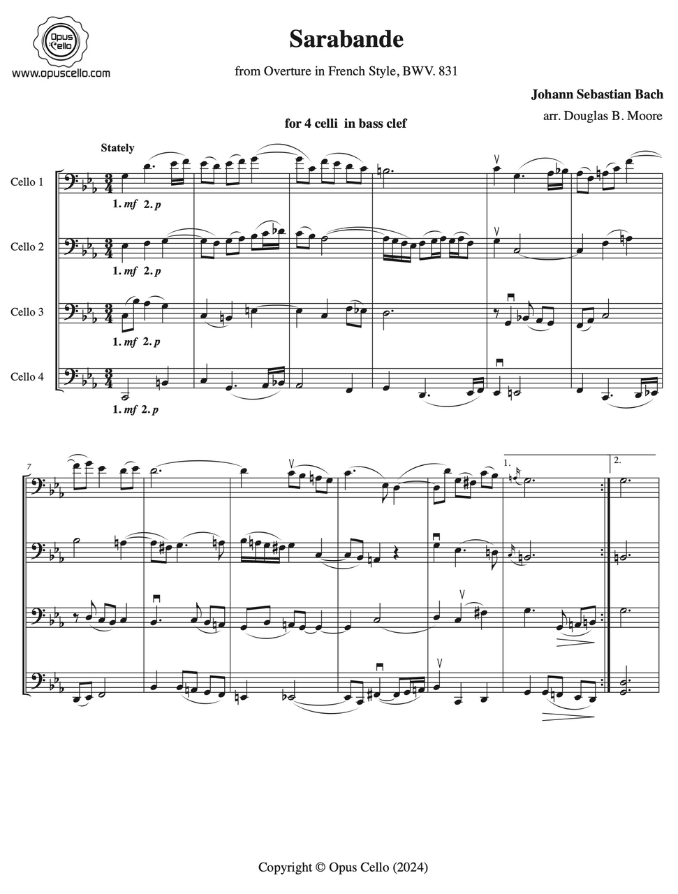 Johann Sebastian BACH, Sarabande for 4 Cellos - OpusCello