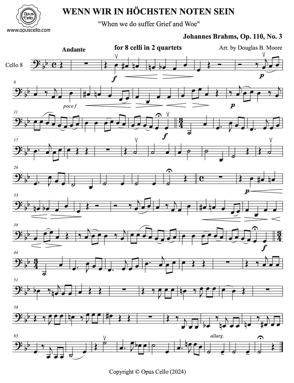 Johannes BRAHMS, Wenn Wir In Hochsten Noten Sein for 8 Johannes BRAHMS, Wenn Wir In Hochsten Noten Sein for 8