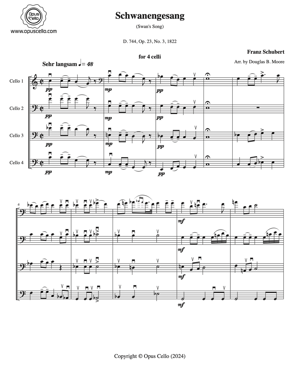 Franz SCHUBERT, Schwanengesang for 4 Cellos - OpusCello