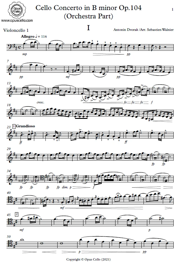Antonin DVORAK, Cello Concerto in B minor (Orchestra Part) for 4