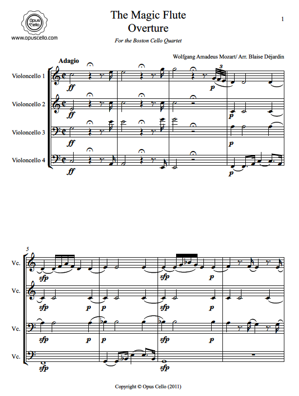 Wolfgang Amadeus MOZART, The Magic Flute Overture for 4 Cellos OpusCello