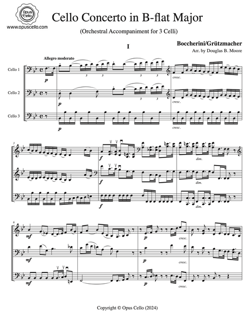 Luigi BOCCHERINI, Concerto in B Flat Major (Orchestra Part) for 3 Cellos