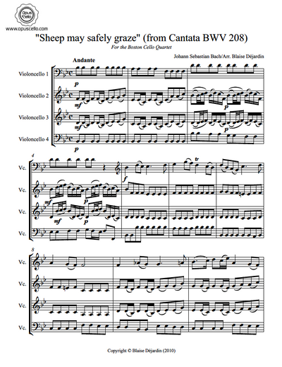 Johann Sebastian BACH, Sheep may safely graze for 4 Cellos