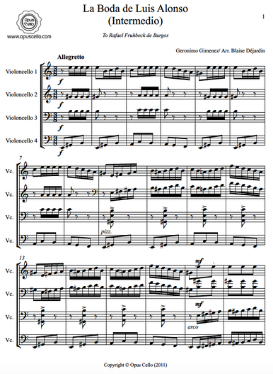 Geronimo GIMENEZ, La Boda de Luis Alonso for 4 Cellos - OpusCello