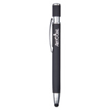 <p>This click-action metal pen features a unique rubberised finish and comes with black ink for smooth writing. It also includes a matching stylus tip for easy navigation on devices. Each pen is engraved to reveal a striking matte finish, offering a 500m writing distance—perfect for long-lasting use.</p>
<p>Product Dimensions: 135mm long</p>
