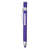 <p>This click-action metal pen features a unique rubberised finish and comes with black ink for smooth writing. It also includes a matching stylus tip for easy navigation on devices. Each pen is engraved to reveal a striking matte finish, offering a 500m writing distance—perfect for long-lasting use.</p>
<p>Product Dimensions: 135mm long</p>
