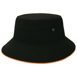 Sandwich Brim Bucket Hat - Black,Burnt Orange