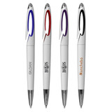 <p><span style="font-size: 1rem;">Twist-action plastic pen designed for convenience, featuring an easy slip-over clip for secure attachment to pockets or notebooks. The sleek white barrel is complemented by a coloured insert for a stylish touch.</span></p>
<p>Comes with a black ink refill, ensuring smooth and reliable writing.</p>
