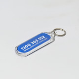 <p>This oval acrylic keychain features a clear design with a four-colour digital logo insert. The logo can be printed on both sides if needed; if not specified, only one side will be printed, and the second side will remain blank white. Made in Australia, this keychain offers a clean, professional look.</p>
<p>Variable-data printing (VDP)</p>
<p>(Also known as variable-information printing (VIP) or VI) is a form of digital printing, including on-demand printing, in which elements such as text, graphics and images may be changed from one printed piece to the next, without stopping or slowing down the printing process and using information from a database or external file.</p>
<p>For example, a set of labels, each with the same basic layout, can be printed with a different name on each label. Variable data printing is mainly used for direct marketing, customer relationship management, advertising, invoicing and applying addressing on selfmailers, brochures or postcard campaigns.</p>

