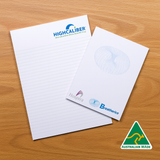 <p>These A4 notepads are printed in full colour and feature 25 leaves per pad, glued at the head with a sturdy strawboard backing. Made from 80gsm white bond, they’ve proven to be a long-lasting and highly successful promotional product.</p>
<p>Variable-data printing (VDP)</p>
<p>(Also known as variable-information printing (VIP) or VI) is a form of digital printing, including on-demand printing, in which elements such as text, graphics and images may be changed from one printed piece to the next, without stopping or slowing down the printing process and using information from a database or external file.</p>
<p>For example, a set of labels, each with the same basic layout, can be printed with a different name on each label. Variable data printing is mainly used for direct marketing, customer relationship management, advertising, invoicing and applying addressing on self-mailers, brochures or postcard campaigns.</p>
