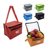 <p>From the beach, at the park, or just in the break room at work, there is nothing better than fresh food. The non-woven Lunch-Time Cooler Bag is an insulated personalised product designed to keep your meals at the perfect temperature, with a zippered closure and an easy carry handle with a front pocket. You will reimagine the ease of convenience and learn to love your lunches in any environment. Talk to us today about keeping your food and your branding fresh! This bag can fit a 6-pack of cans!</p>
<p>Please note a standard digital transfer CMYK cannot be exactly PMS matched. To convert artwork colours from CMYK to PMS is $40.00 net per colour.</p>
<p>For digital transfer printing, please ensure art and colours are at full opacity.</p>
