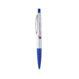 <p>Find a bit of fun in your stationary collection; this pen is a retractable ballpoint with a white barrel and colour accents. Offering clear, clean branding. Comes with black ink.</p>
