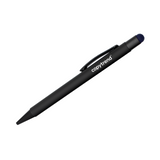 <p>The all-black Metal Pen with a rubberised coating and vibrant stylus tip brings a sleek touch to everyday writing. With smooth black ink on one end and a precision stylus on the other, it seamlessly transitions from paper to touchscreen. Engraves to a mirror finish or can feature a direct digital print for a personalised touch.</p>
