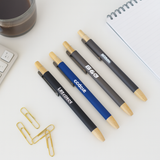 <p>This pen combines a bamboo tip and click button with a smooth rubberised coating for a modern, eco-conscious feel. Not only does it look great, but it also ensures a comfortable writing experience every time you use it.</p>
