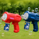 <p class="p1">License to spill (bubbles, that is). The Bubble ’07 Gun brings the fun with fast-firing bubble action and serious backyard cred. Powered by 4 x AA batteries (included), this party-starter comes loaded with a bottle of bubble solution to get things popping straight out of the box.</p>
