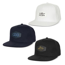 Custom branded Regal Flat Peak Cap with Patch - promotional product with logo printing available in Australia