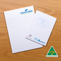 <p>These A4 notepads are printed in full colour and feature 50 leaves per pad, glued at the head with a sturdy strawboard backing. Made from 80gsm white bond, they’ve proven to be a long-lasting and highly successful promotional product.</p>
