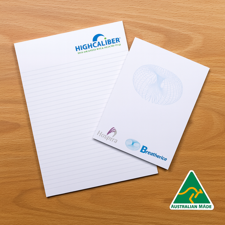 <p>These A4 notepads are printed in full colour and feature 50 leaves per pad, glued at the head with a sturdy strawboard backing. Made from 80gsm white bond, they’ve proven to be a long-lasting and highly successful promotional product.</p>
