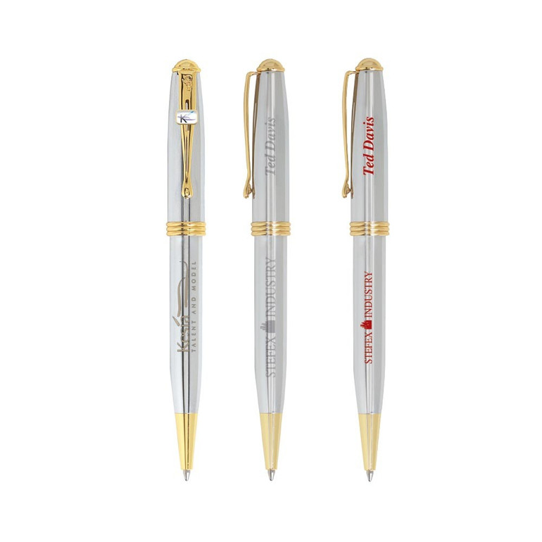 <p>The Worthington Pen sets a new benchmark with its 22K gold-plated accents and sharp, streamlined design. Paired with a black velour sleeve, it’s a bold statement piece that brings serious presence to your stationery lineup. Engraves in a striking rose gold or brass tone and writes in black ink.</p>
