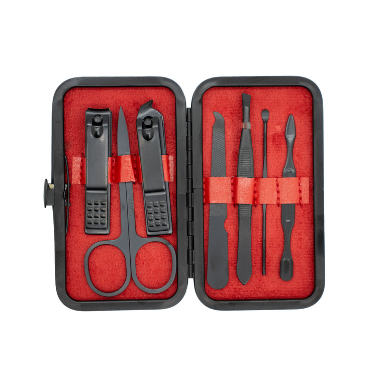 <p>The Mall Manicure set is the ultimate on-the-go grooming kit. With a sleek, compact 7-piece set tucked into a stylish travel case, it’s perfect for the gym, home, or while travelling. This set includes all the essentials: a nail file, scissors, two nail clippers, tweezers, a cuticle pusher, and a cuticle nipper. Convenient, practical, and ready to go wherever you do!</p>
<p>Product features:</p>
<p>• 7-piece set<br />
• Stainless steel matte black tools<br />
• Clip lock closure<br />
• Sleek and small design</p>

