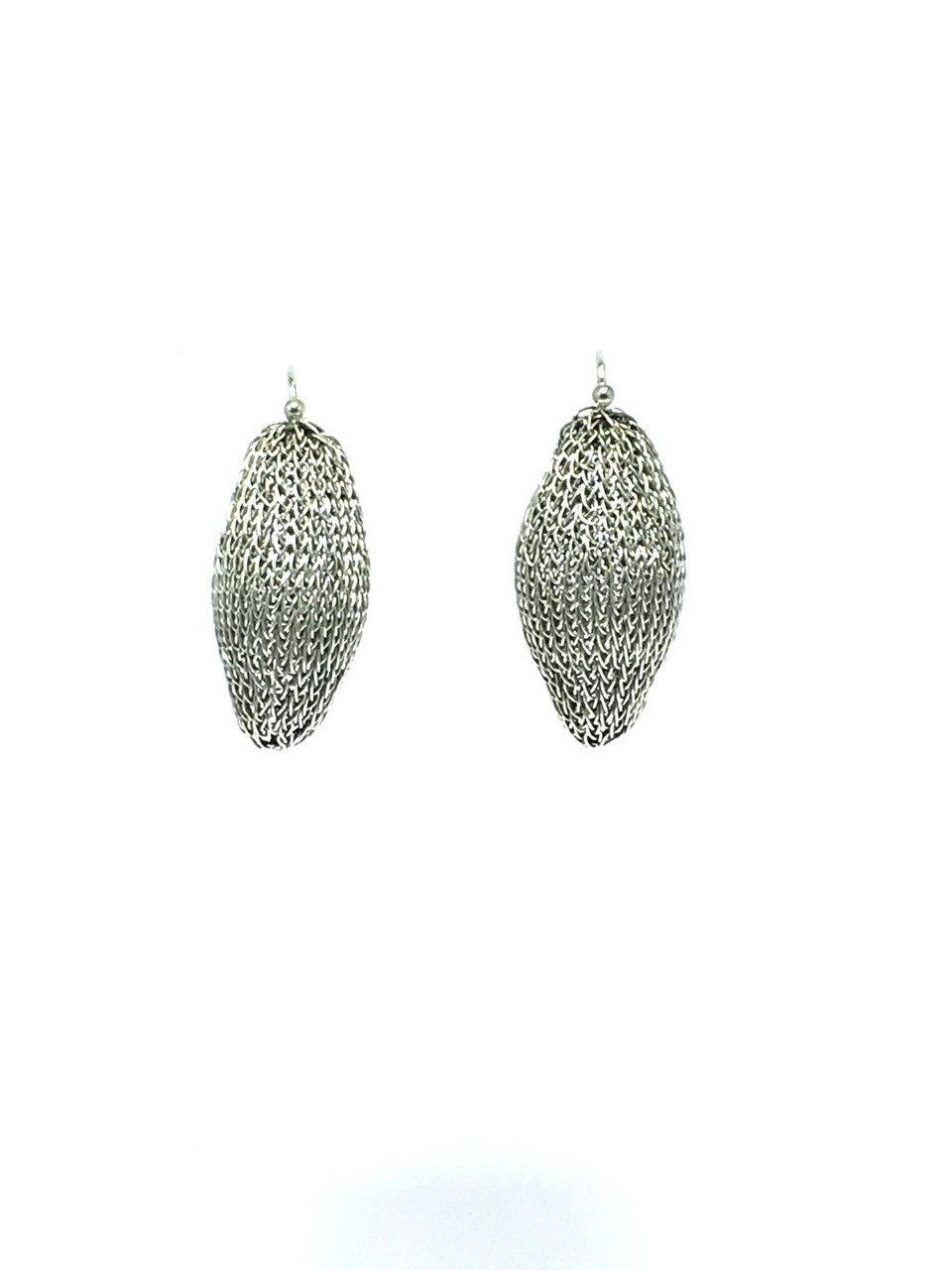 Woven Hand Knit Silver Pod Earrings BLE39S