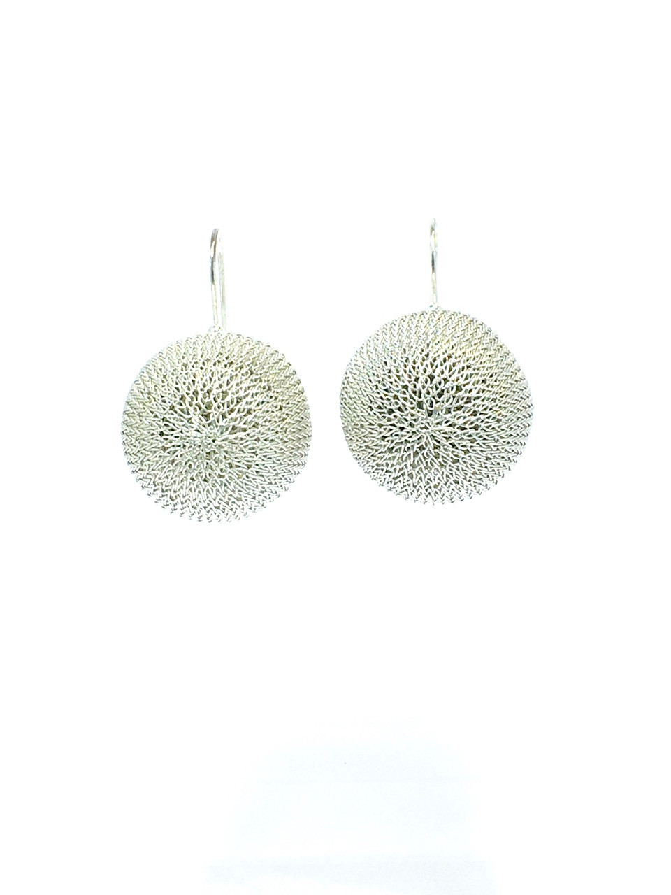 Woven Hand Knit Silver Sphere Earrings XL BLE44ASXL
