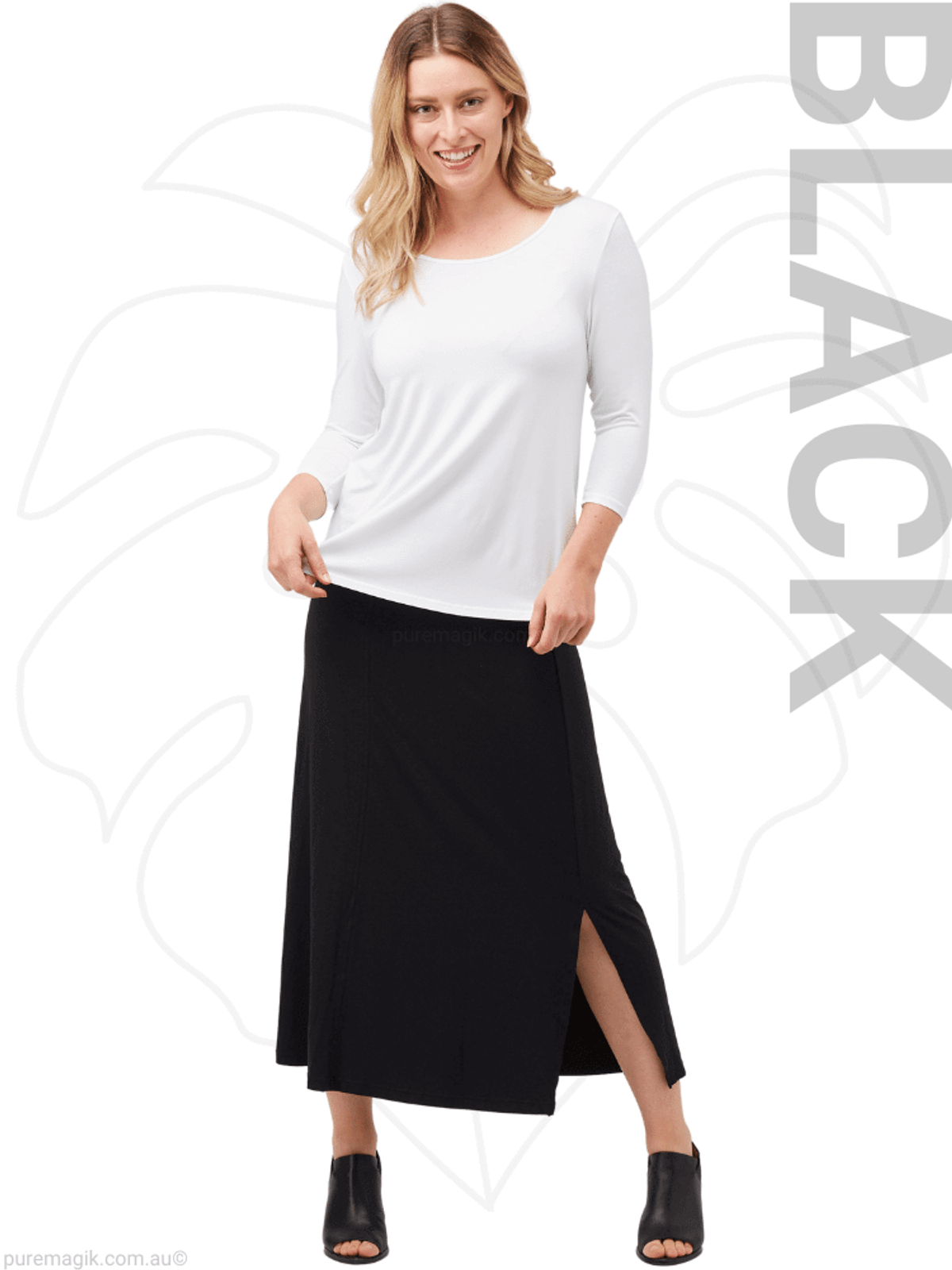 Black 9955 Tani Clothing Long Split Hem Panel Skirt | Tani Australia