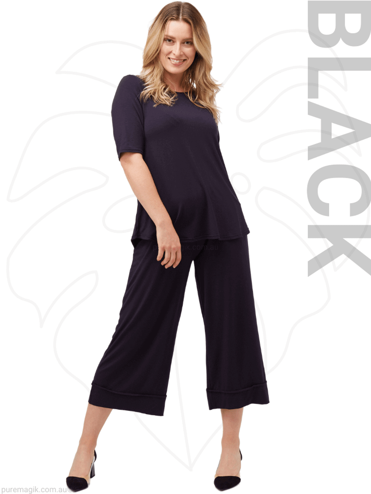 Black Tani Culotte Resort Micro Modal Pant 8965 | Tani Australia