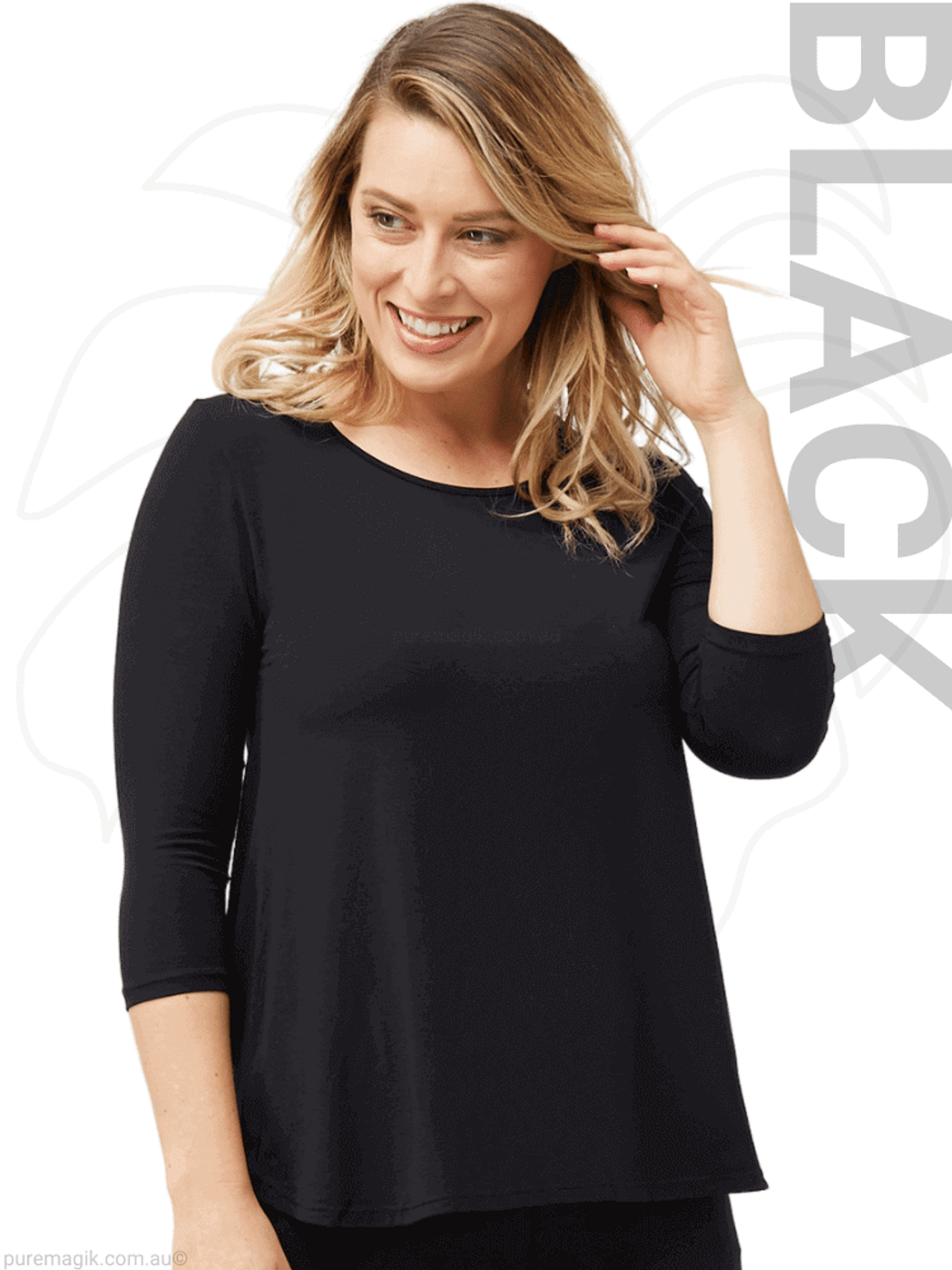 Black Tani Clothing 3/4 Sleeve Relax Modal Top 79413 | Tani Australia